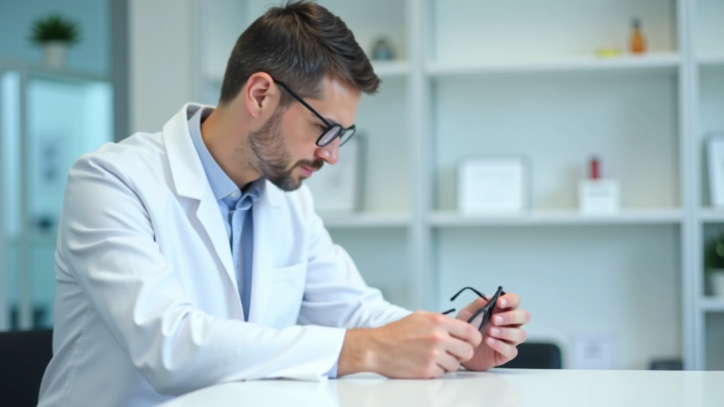 Ordonnance de correction optique et paire de lunettes sur un bureau d'opticien avec calculs de remboursement