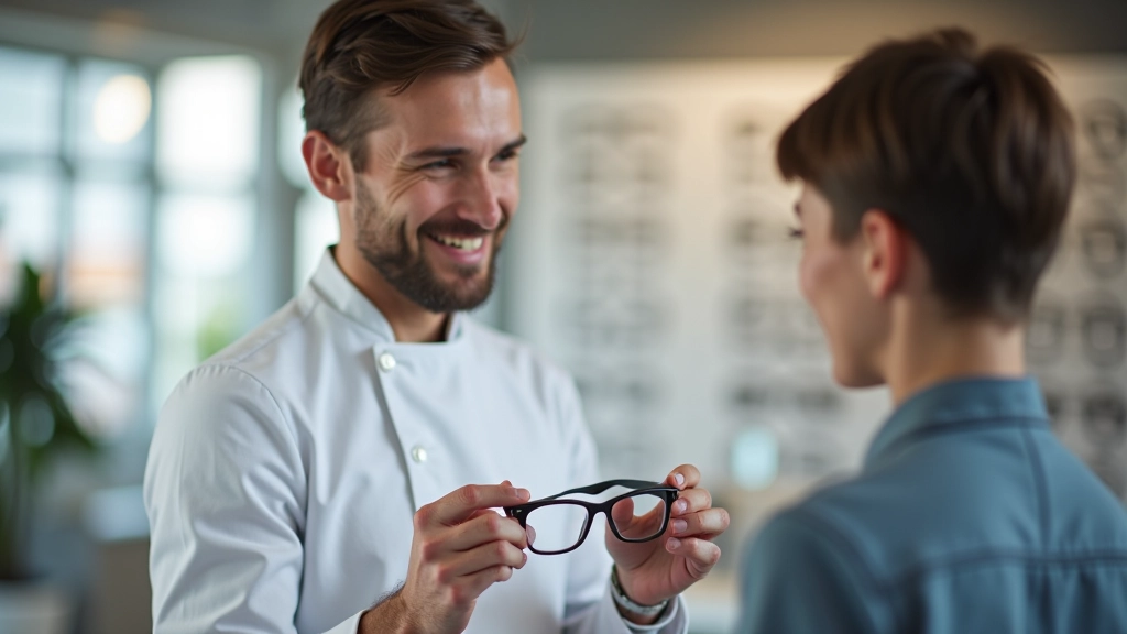 Opticien présentant des lunettes