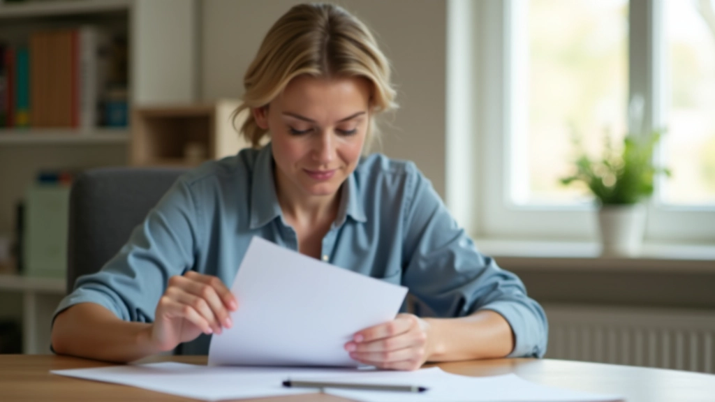 Patient lisant une feuille de remboursement Sécurité sociale, documents dentaires sur une table de travail